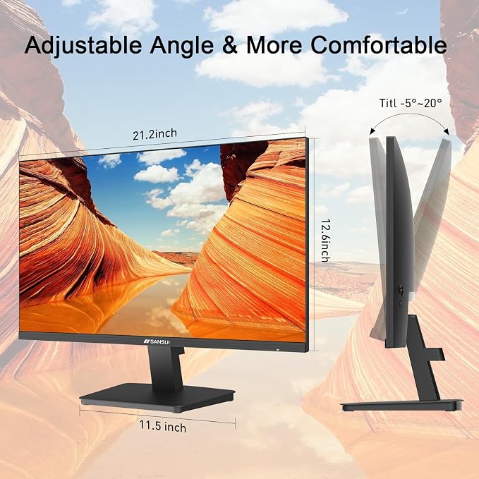 SANSUI Monitor 24 Inch 100Hz PC Monitor, HDMI VGA Ports VESA Mount, FHD Computer Monitor Ultra-Slim Ergonomic Tilt Eye Care for Home Office (ES-24F2, HDMI Cable Included)
