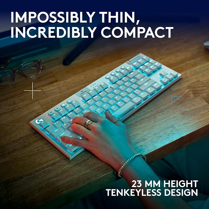 Logitech G915 X Lightspeed TKL Wireless Gaming Keyboard (Tactile) - White | Low Profile, Mechanical Switches, Double-Shot PBT Keycaps, RGB lighting, Aluminum finish, PC/Mac Compatible