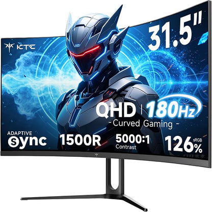 KTC 32 Inch Curved Gaming Monitor, QHD 2560x1440 180Hz Curve Monitors 1500R, Up to 185Hz, 1MS w/Adaptive Sync, 5000:1, HDMI Displayport, Tiltable, Eye Care, Vesa Mount H32S5