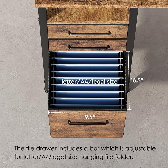 Maihail Small Desk with Drawers, Office Desk with Storage Shelves, Brown2 | 40 Inch Desktop, Metal Frame, 3 Fabric Drawers, Storage Shelves, Computer & Writing Desk, Office Gaming Workstation