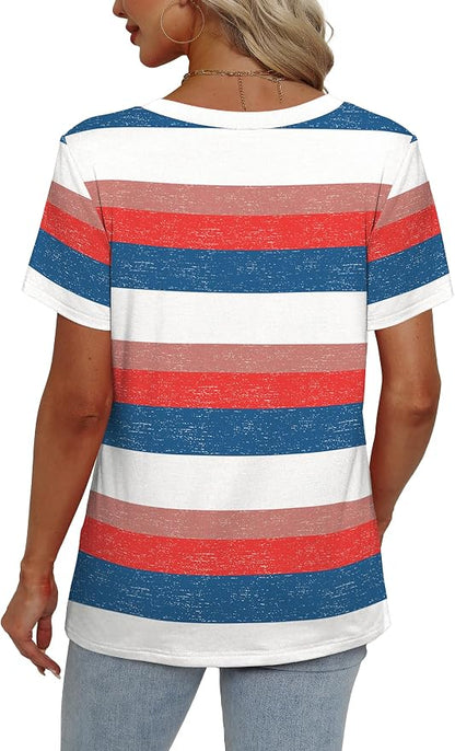 Alaroo Womens Summer Tops 2026 V Neck Short Sleeve Shirts Trendy Dressy Casual Vacation Outfits Printed