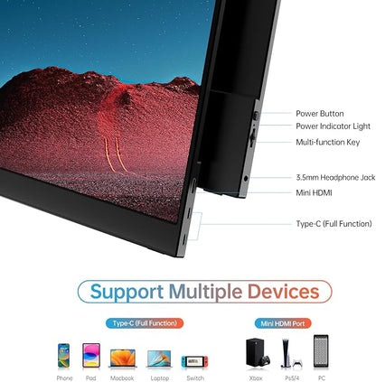 MNN 4K Portable Monitor 15.6" 3840x2160 UHD USB-C HDMI Laptop Monitor, 100% Adobe RGB IPS Computer Gaming Display HDR w/Speakers & Smart Cover,for Laptop Xbox PS5 Switch PC Phone | 15.6" 4K UHD IPS 100% Adobe RGB HDR, USB-C/HDMI, speakers+smart cover, ...