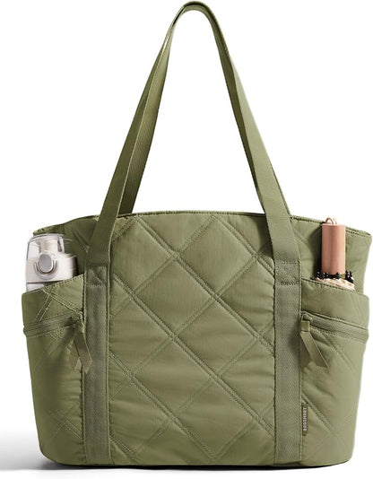 BAGSMART Crush Tote Bag for Women, 20L Puffer Work Tote with Zipper | Quilted Nurse Hospital Bag For Travel College Gym