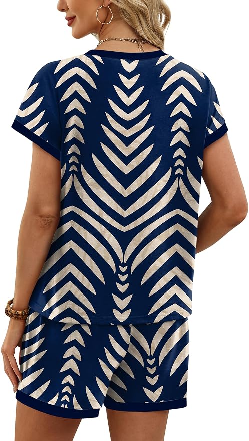 WIHOLL Two Piece Sets for Women Summer Lounge Short Sets Cap Sleeve Crew Neck Sweatsuit with Pocket XS-2XL