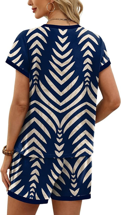WIHOLL Two Piece Sets for Women Summer Lounge Short Sets Cap Sleeve Crew Neck Sweatsuit with Pocket XS-2XL