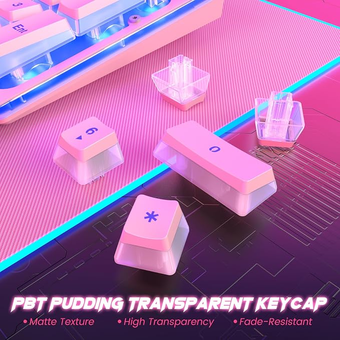 Pink Creamy Keyboard, 104 Keys All-Metal Panel, Rainbow LED Backlit Silent Gaming Keyboard, Wrist Rest, PBT Keycap, Anti-ghosting Keys, Light Up USB Wired Computer Keyboard for PC | Pink Creamy Keyboard Rainbow LED Backlit, Wrist Rest, PBT keycaps, Ant...