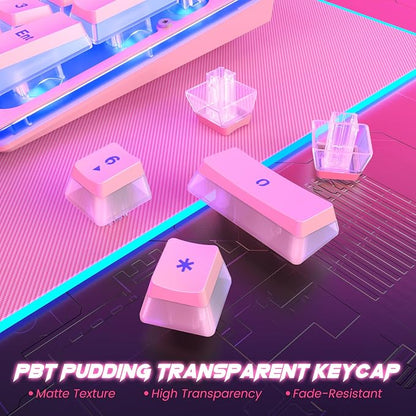 Pink Creamy Keyboard, 104 Keys All-Metal Panel, Rainbow LED Backlit Silent Gaming Keyboard, Wrist Rest, PBT Keycap, Anti-ghosting Keys, Light Up USB Wired Computer Keyboard for PC | Pink Creamy Keyboard Rainbow LED Backlit, Wrist Rest, PBT keycaps, Ant...