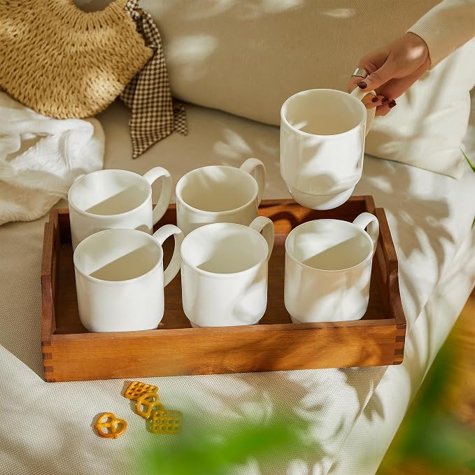Sweese 21 Oz Large Mug Set, Porcelain Stackable Mugs Sets of 6, Coffee Cups with Handle for Coffee, Tea and Mulled Drinks, White