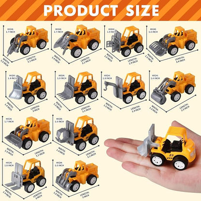 36 Pack Pull Back Construction Engineering Vehicles Toy Playset, Mini Plastic Construction Excavator Trucks Car Toys for Boys Girls Kids Toddlers