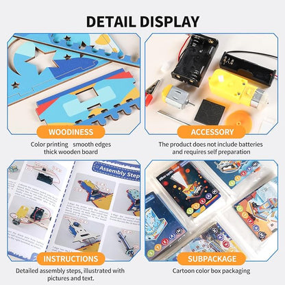 5-in-1 STEM Kits for Kids 6-12, Colorful UV Printed Wooden Building Toys with Motorized Ferris Wheel & Night Light, DIY Science Engineering Projects, Educational Gifts for Boys Girls