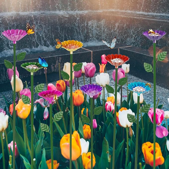 8 Pack Bee Watering Station, Bee Bath for Garden Metal Bee Water Feeder with Flower Design, Colorful Butterfly Bee Bath Bowl for Outdoor Garden Yard Decor