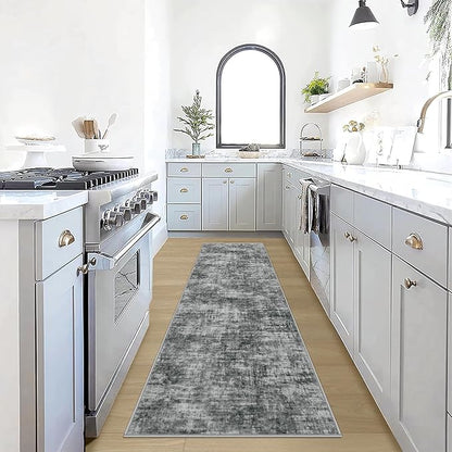 2'6''x8' Runner Rugs Washable Rug: Modern Abstract Living Room Rug Soft Anti-Skid Thin Carpet Indoor Floor Non-Shedding Carpets for Bedroom Dining Room Farmhouse Nursery Home Office - Black