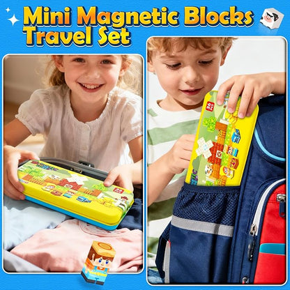 Soyee Magnetic Blocks Travel Toddler Toys Magnet Building Tiles Construction Cubes STEM Sensory Learning Farm Toys with Box Christmas Birthday Gifts for Kids Ages 3 4 5 6 7 8 Year Old Boys Girls