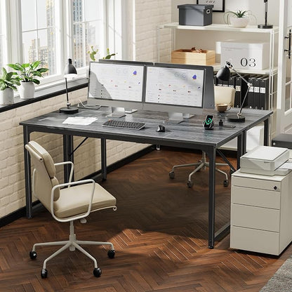 PRAISUN 63 X 24 Inch Computer Desk, Power Outlets, USB-C, Grey | Office Desk with 4 AC Outlets, USB & USB-C, Sturdy Metal Frame, Spacious Desktop for Work, Writing, Study & Gaming
