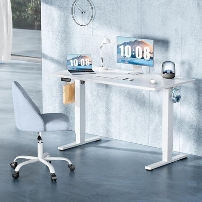 DUMOS 48 Inch Electric Standing Desk, Memory Adjustable Home Office Desk | Sit Stand Up Desk for Work Home Office,Adjustable Desk, Rising Computer Table with Splice Board,Cable Management,Hook,White