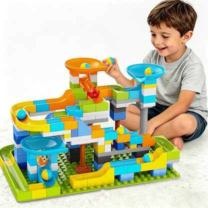3in1 Marble Runs for Kids 3-5, 203pcs Compatible with LEGO DUPLOS for Age 2-5, Marble Runs for Kids 4-8, STEM Building Toys, Toddler Toy, Marble Track, Marble Run Toy, Montessori Toy Gift for Age 3+