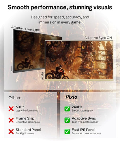 Pixio PX249 Wave Champagne Gold 24 inch 240Hz Refresh Rate FHD 1080p Resolution Fast IPS Panel 1ms GTG Response Time Built-in Speakers Gaming Monitor with Adaptive Sync