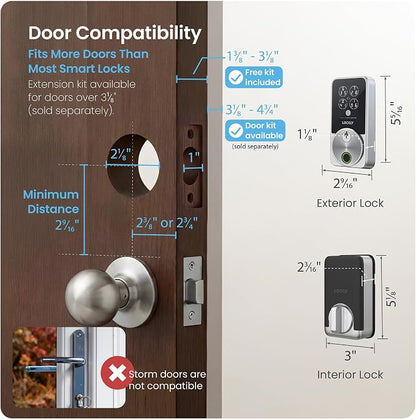 Lockly Secure Pro Smart Door Lock,Fingerprint Keyless Entry Door Lock,Apple Home Key Compatible,Auto Lock, App Remote Control,IP65 Waterproof,Easy Installation