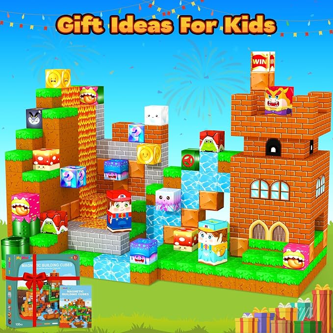 Magnetic Blocks Kids Toys & Games, Magnetic Building Cubes Montessori Construction Sensory Toys for 3-5 5-7 6-8 8-13 Year Old Boys Girls, Toddler for Ages 3+ Birthday Decorations Party Favors Gifts