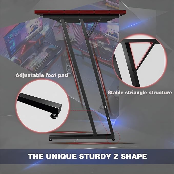 L Shaped Gaming Desk, 51 Inch Computer Corner Table with Large Monitor Stand & Carbon Fiber Surface for Home Office Study Writing Workstation, Black