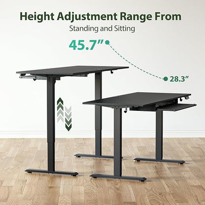 Height Adjustable Desk with Keyboard Tray, 63 x 24 Inches Electric Standing Desk, Stand up Computer Table with Memory Preset, Gaming Modern Lift Motorized Gaming Workstation, Black
