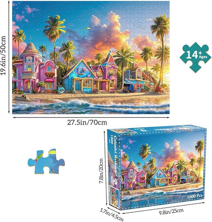 Puzzles for Adults 1000 Pieces,Romantic Beach Jigsaw Puzzle with 1:1 HD Poster,1000 piece Puzzles with Letters on Back, Stress Relief Ideal Gift for Family Games