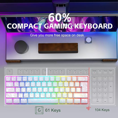 Snpurdiri 60% Wired Gaming Keyboard, 61 Keys RGB Contour Line (White) | Backlit Ultra-Compact Small Gaming Keyboard for PC/Mac Gamer, Typist, Travel, Easy to Carry on Business Trip