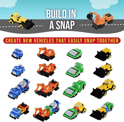 Popular Playthings Magnetic Vehicles for Toddlers 1-3, Mini Mix or Match Car Toys, Set of 7 Gift for Kids - Construction Trucks