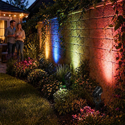 RGBCW Smart Outdoor Landscape Lighting, 6 Pack Outdoor Spot Lights with Transformer, WiFi+Bluetooth App Control Garden Path Lights, Low Voltage IP65 Waterproof for Yard Walkway Plants Trees