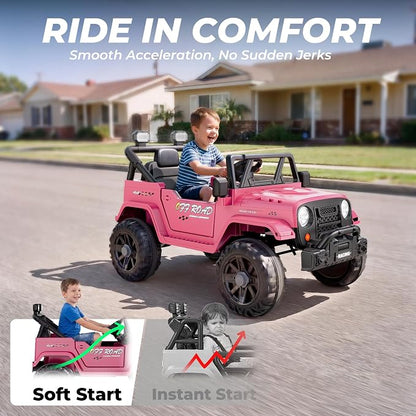 ARBELI 12V Ride On Truck Car with Remote Control, Kids Electric Vehicles with Bluetooth Music, Horn, 3 Speeds, 4 LED Lights, Soft Start, Ride on Toys for Toddler Boys & Girls, Pink