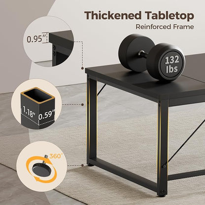 Mericonia 63x28 Inch Computer Desk, 1" Thick Large Office Table, Black | Modern Simple Style, Heavy Duty Industrial Frame, Large Study & Writing Table for Home Bedroom Work
