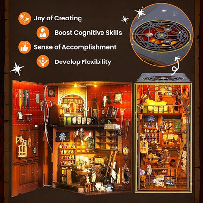Book Nook Kit for Adults, DIY Dollhouse Booknook, 3D Wooden Puzzle, DIY Miniature Dollhouse Kit with Led Light for Adults Teens 14+, Decor Crafts for Friends Gifts