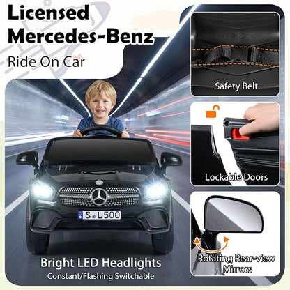 Costzon Ride On Car, 12V Licensed Mercedes Benz Electric Vehicles with Parent Remote Control, LED Headlights, Music & Wireless Connection, Kids Car for Boys Girls Aged 3-8 (SL500,Black)