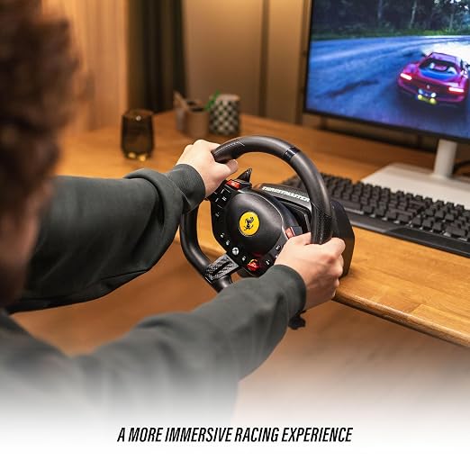 Thrustmaster T98 X Ferrari Licensed Racing Wheel & Pedal Set - XBOX & PC | 240-degree rotation, bungee-cord resistance, paddle shifters, 3 driving modes, Hall-Effect sensors, tool-free desk clamp