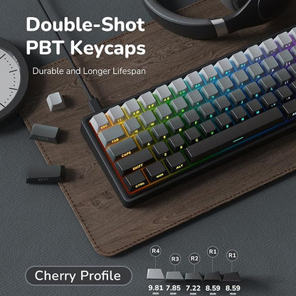RK ROYAL KLUDGE R65 Wired Gaming Keyboard with Volume Knob, 60% Percent RGB Backlit Mechanical Keyboard, Side Printed PBT Keycaps, QMK/VIA, 66 Keys Hot Swappable Beige Switch, Gradient Black
