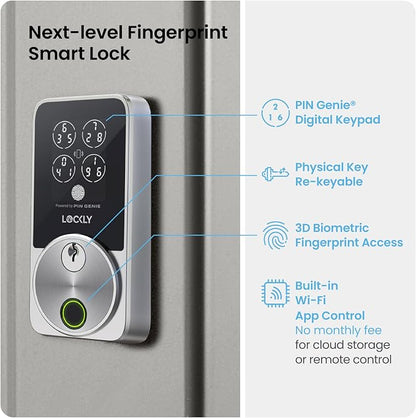 Lockly Secure Pro Smart Door Lock,Fingerprint Keyless Entry Door Lock,Apple Home Key Compatible,Auto Lock, App Remote Control,IP65 Waterproof,Easy Installation