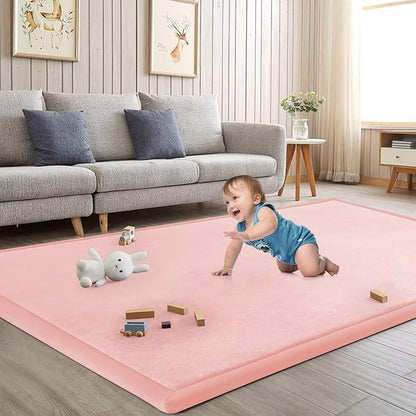 Baby Play Mat for Floor Nursery Rug Muscle Mat Area Rug Playroom Rug 79"x79" Playpen Mat Elastic Foam 1.3" Thick Crawling Mat for Babies,Toddlers, Infants, Kids,Light Pink