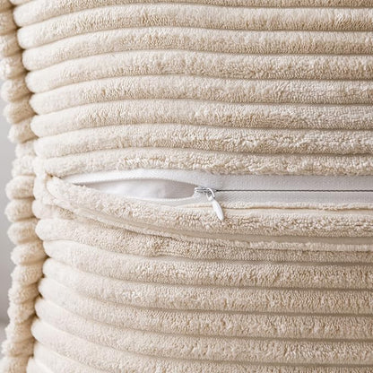 MIULEE Decorative Lumbar Throw Pillow Covers for Couch Bed Livingroom 12x20 Inch Set of 2 Beige Boho Accent Throw Pllows Broadside Striped Patchwork Soft Corduroy Pillowcases
