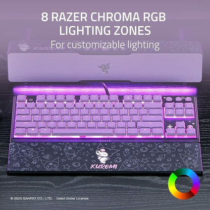 Razer Ornata V3 TKL Gaming Keyboard, Low-Profile Keys, Kuromi Edition | Mecha-Membrane Switches, UV-Coated Keycaps, Backlit Media Keys, 8-Zone RGB Lighting, Magnetic Wrist Wrest