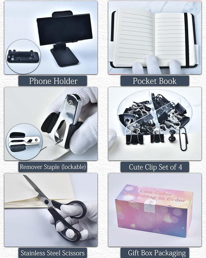 LXEVIHK 20Pcs Black Desk Organizers and Accessories With Mesh Desk Organizer and 360°Rotating Pen Holder and a Lot of Office Black Office Supplies Beautifully Presented in a Gift Box