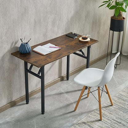 Frylr Foldable Desk 31.5'',Small Desks for Small Spaces with Power Outlet and USB Ports Charging Station,folding computer desk,Home Office Collapsible Desk,Stable Metal Frame,Rustic Brown