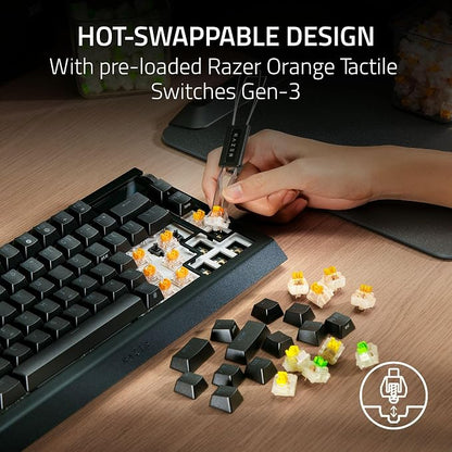 Razer BlackWidow V4 Pro 75% Wireless Gaming Keyboard, Orange Switches | Tactile & Quiet Switches, OLED Display, Hot Swappable, 4K Hz Wireless, Bluetooth, Command Dial, Chroma RGB, Razer Snap Tap