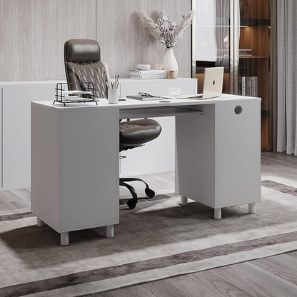 Modern Design By Crafts & comfort Venice Computer Desk - Office Desk with 3 Drawers & CPU Storage Cabinet - Laptop Workstation with Keyboard Tray & Cable Hole - Home & Office Supplies -White