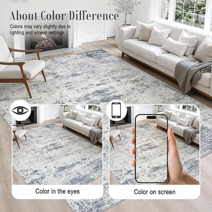 5x8 Area Rug Living Room Rug: Washable Modern Abstract Soft Thin Rug Indoor Floor No Slip Carpet for Bedroom Dining Room Farmhouse Nursery Home Office - Blue Grey