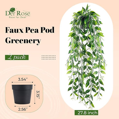 Der Rose 2 Pack Fake Hanging Plants Small Artificial Plants Faux Pea Pod Plants Indoor for Aesthetic Living Room Office Shelf Decor