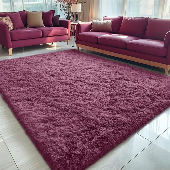OLANLY 5x8 Machine Washable Large Area Rugs for Living Room, Bedroom, Soft Fluffy Shaggy Bedside Rug, Indoor Floor Carpet for Kids Girls and Boys, Dorms, Nursery, Home Decor Aesthetic, Burgundy