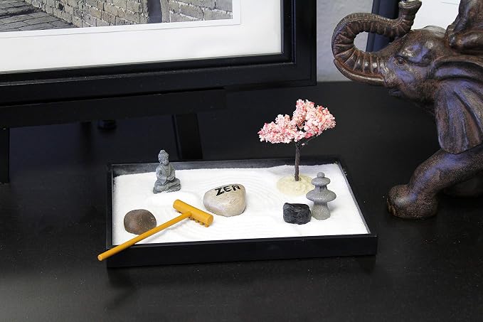 Nature's Mark, Mini Meditation Zen Garden Table Décor Kit with Accessories (8Lx5W Rectangle C)