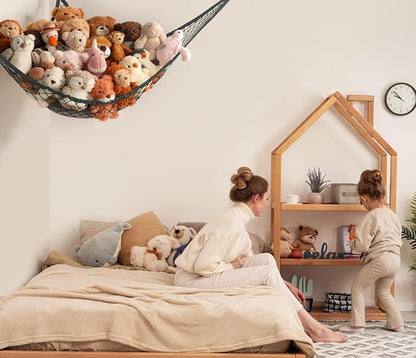 Stuffed Animal Storage Hammock Net Corner - Large Toy Hammock Net for Stuffed Animals Room Decor - Cute Stuff Animal Organizer Holder for Plush Plushie - Kids Baby Nursery Wall Bedroom Home Decor