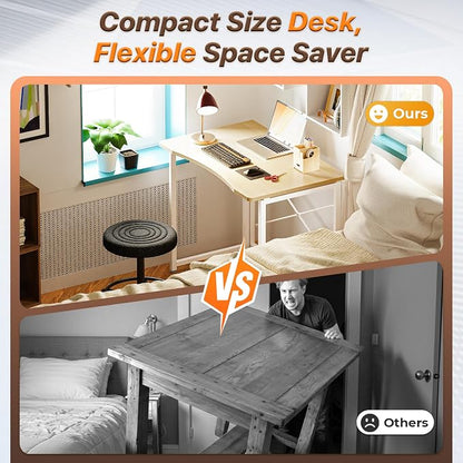 Huuger Folding Desk for Small Spaces, 31.5 Inch Foldable Computer Table, Easy Assembly, for Home Office, Study, Bedroom, Dorm, Space Saving, Small Writing Work Office Computer Desk, Oak