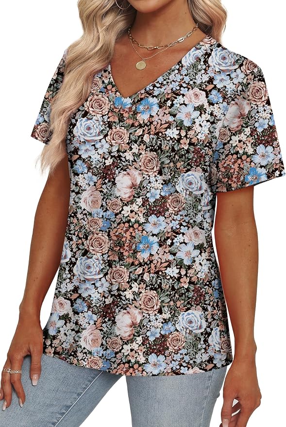 Alaroo Womens Summer Tops 2026 V Neck Short Sleeve Shirts Trendy Dressy Casual Vacation Outfits Printed